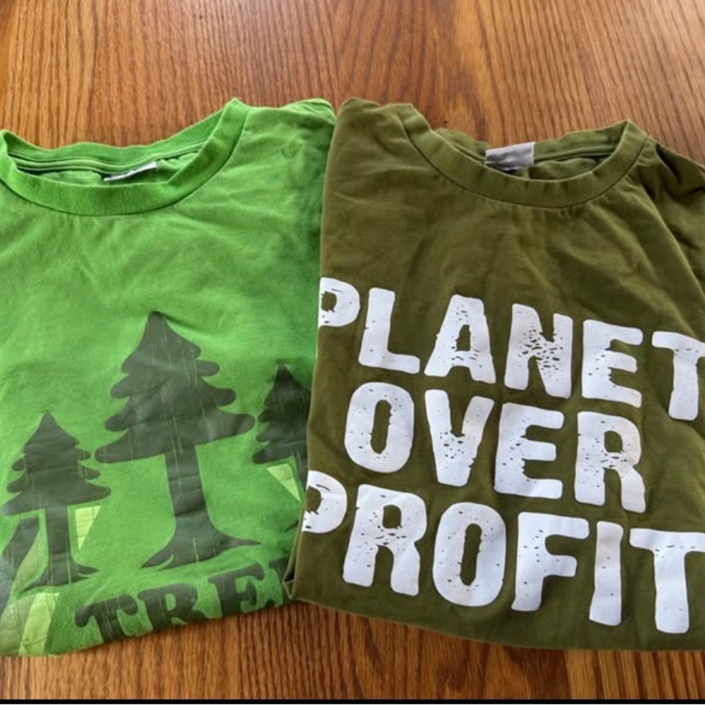 Unisex Green 'Planet Over Profit' and ‘Tree Hugger’ Graphic Short-Sleeve Tees